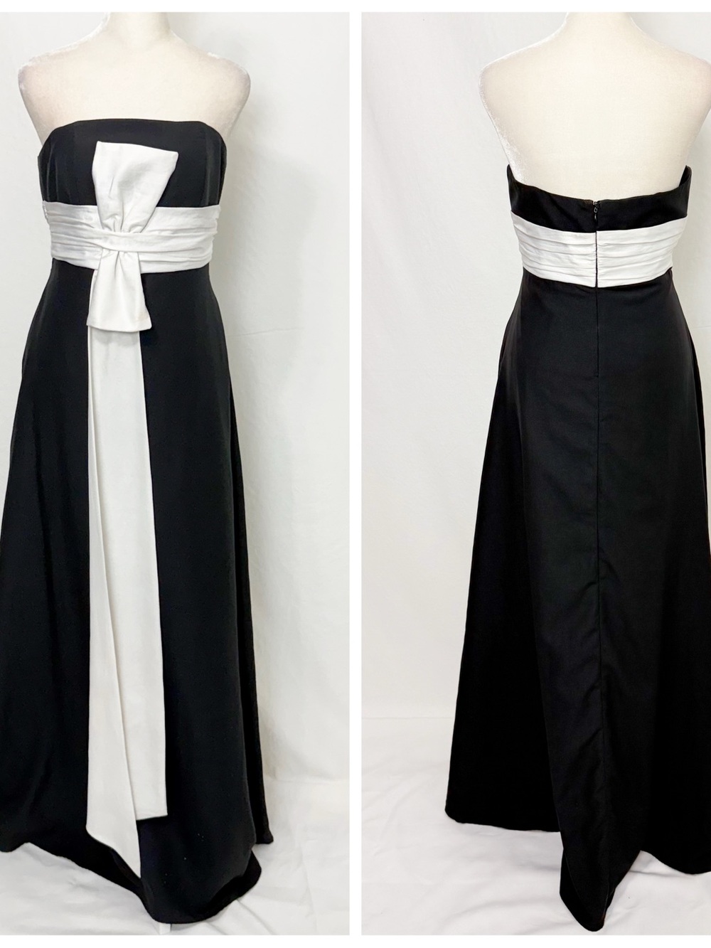 Classic Strapless Black Formal Dress with White bow detail